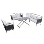 Set di mobili da esterno in corda intrecciata, divano sezionale moderno a 5 pezzi per patio con tavolo in vetro e cuscini