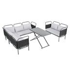 Set di mobili da esterno in corda intrecciata, divano sezionale moderno a 5 pezzi per patio con tavolo in vetro e cuscini