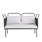 Set di mobili da esterno in corda intrecciata, divano sezionale moderno a 5 pezzi per patio con tavolo in vetro e cuscini