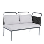 Set di mobili da esterno in corda intrecciata, divano sezionale moderno a 5 pezzi per patio con tavolo in vetro e cuscini