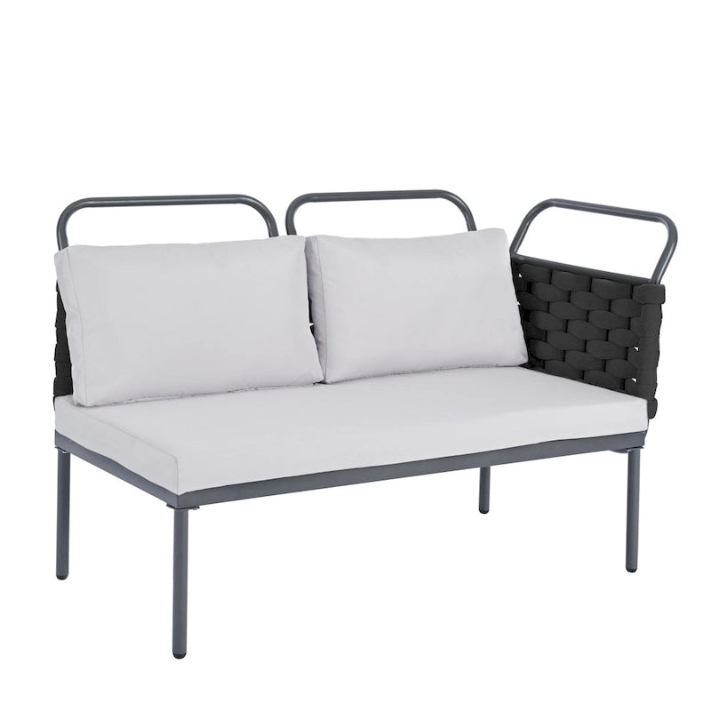 Set di mobili da esterno in corda intrecciata, divano sezionale moderno a 5 pezzi per patio con tavolo in vetro e cuscini
