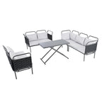 Set di mobili da esterno in corda intrecciata, divano sezionale moderno a 5 pezzi per patio con tavolo in vetro e cuscini