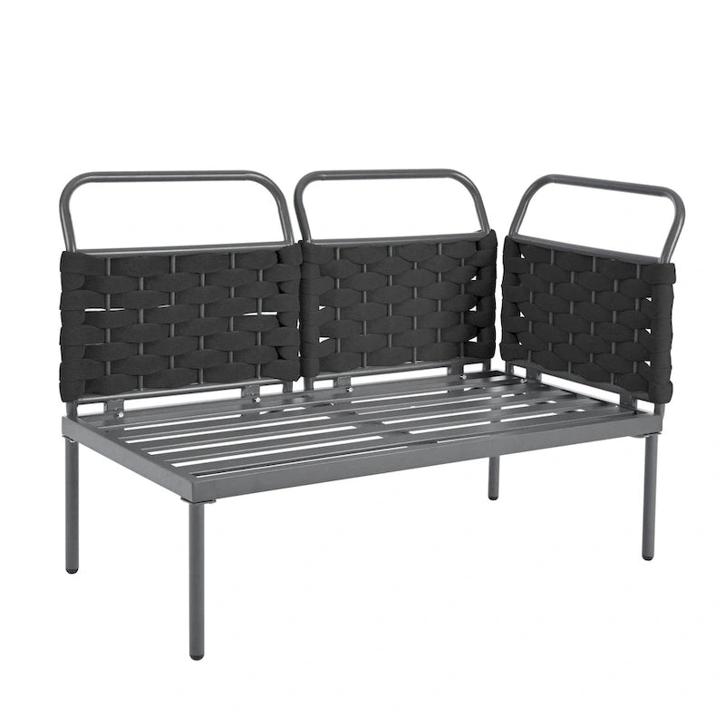 Set di mobili da esterno in corda intrecciata, divano sezionale moderno a 5 pezzi per patio con tavolo in vetro e cuscini
