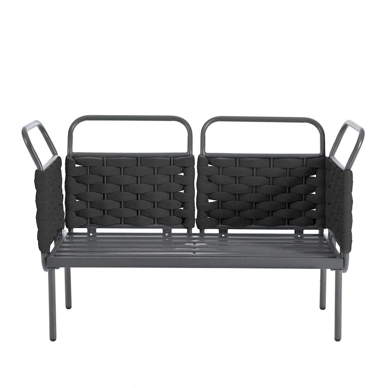 Set di mobili da esterno in corda intrecciata, divano sezionale moderno a 5 pezzi per patio con tavolo in vetro e cuscini