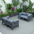LeisureMod Chelsea Set da 4 Pezzi Sezionale da Esterno con Divanetto Nero in Alluminio con Cuscini