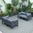 LeisureMod Chelsea Set da 4 Pezzi Sezionale da Esterno con Divanetto Nero in Alluminio con Cuscini