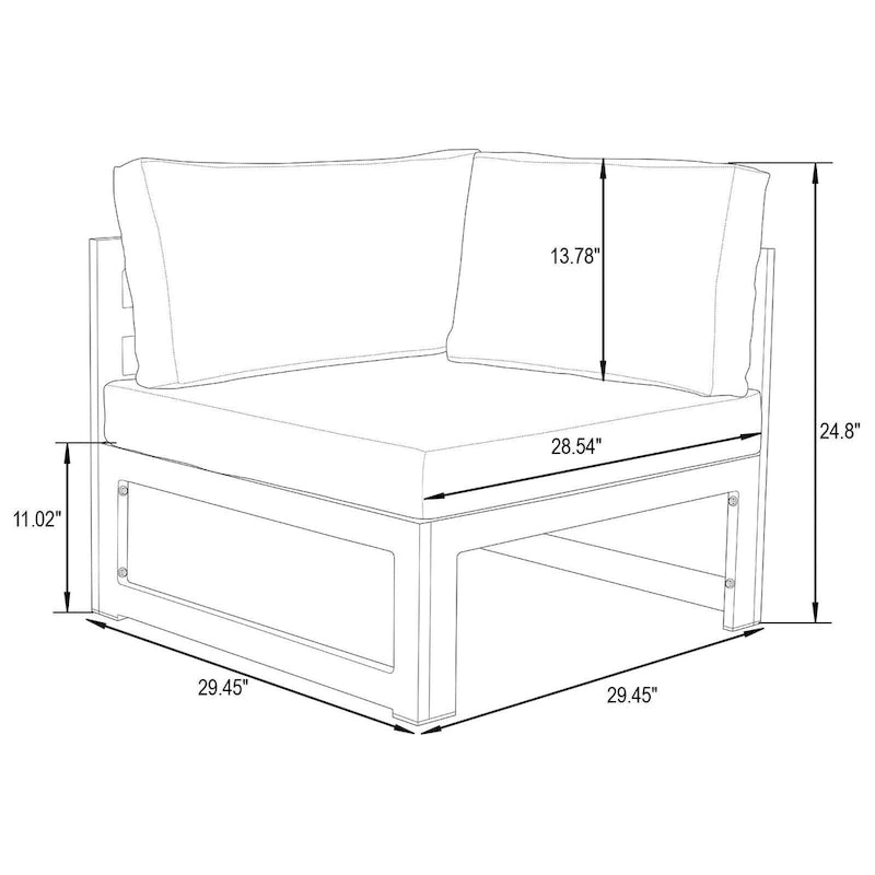 LeisureMod Chelsea Set da 4 Pezzi Sezionale da Esterno con Divanetto Nero in Alluminio con Cuscini