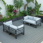 LeisureMod Chelsea Set da 4 Pezzi Sezionale da Esterno con Divanetto Nero in Alluminio con Cuscini