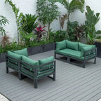 LeisureMod Chelsea Set da 4 Pezzi Sezionale da Esterno con Divanetto Nero in Alluminio con Cuscini