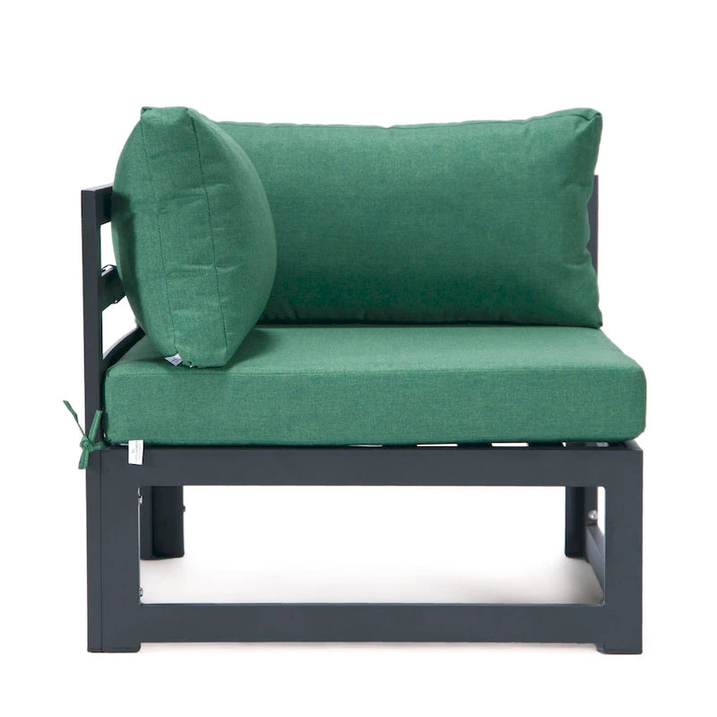 LeisureMod Chelsea Set da 4 Pezzi Sezionale da Esterno con Divanetto Nero in Alluminio con Cuscini