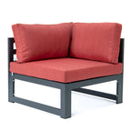 LeisureMod Chelsea Set da 4 Pezzi Sezionale da Esterno con Divanetto Nero in Alluminio con Cuscini