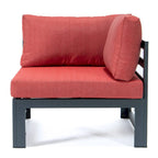 LeisureMod Chelsea Set da 4 Pezzi Sezionale da Esterno con Divanetto Nero in Alluminio con Cuscini