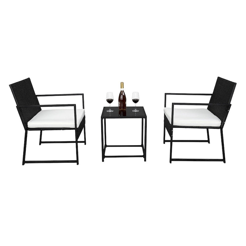 Set in Rattan da Tre Pezzi con 2 Poltrone Singole e 1 Tavolino da Caffè