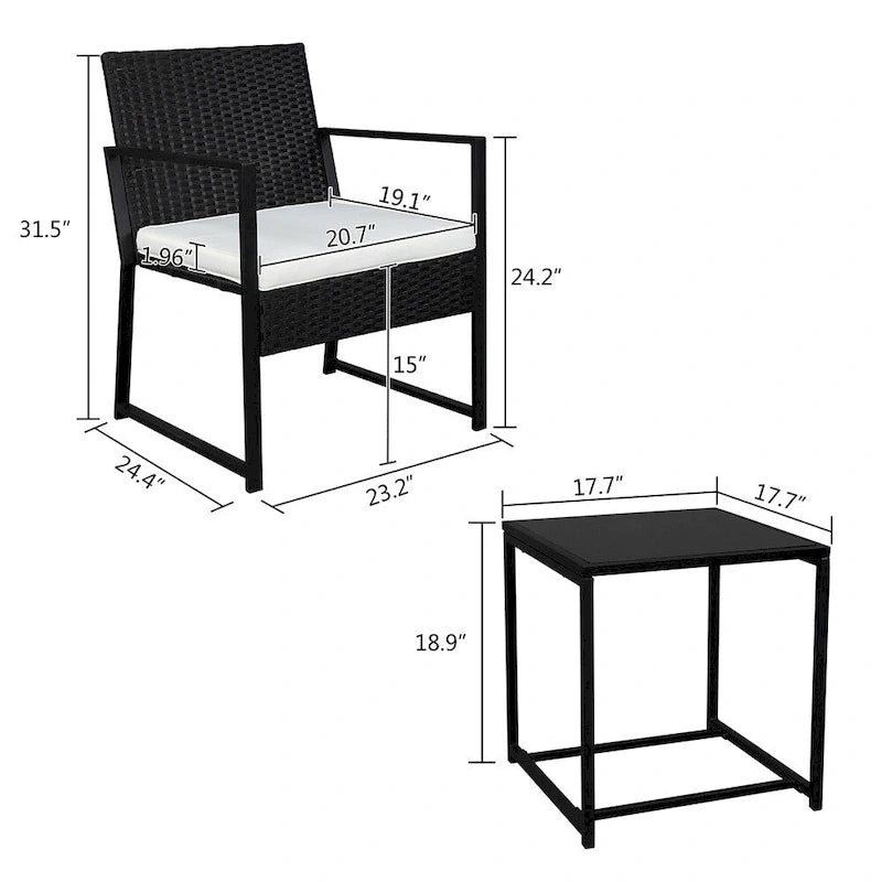 Set in Rattan da Tre Pezzi con 2 Poltrone Singole e 1 Tavolino da Caffè