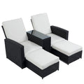 Chaise longue de jardin en rotin 5 pièces, dossier réglable, avec coussins blancs - 83*56