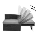 Chaise longue de jardin en rotin 5 pièces, dossier réglable, avec coussins blancs - 83*56