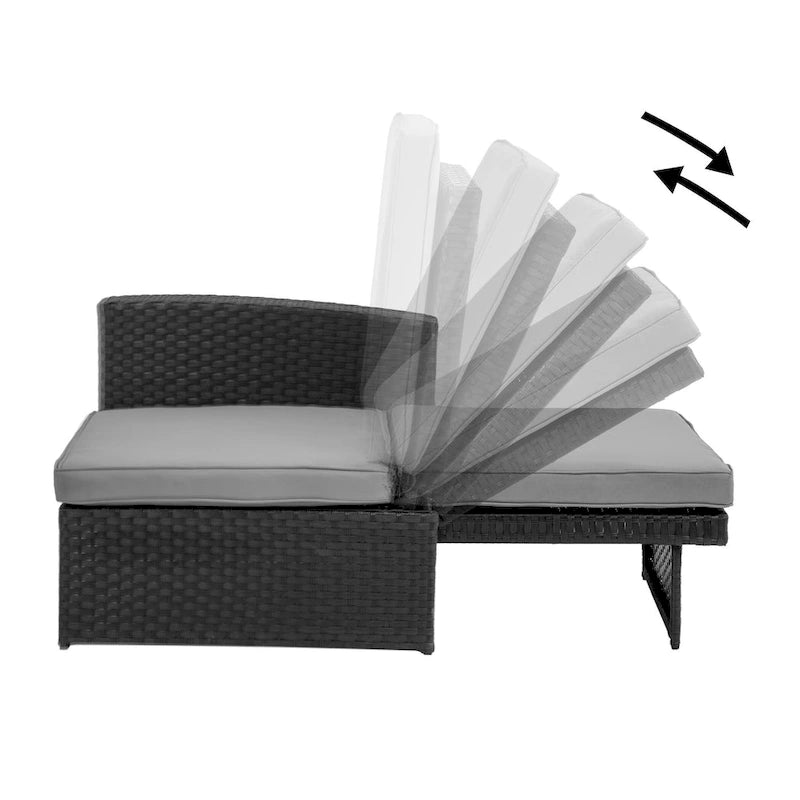 Set da 5 pezzi in vimini sintetico Rattan per esterni Chaise Longue Reclinabile con schienale regolabile e cuscini bianchi - 83*56