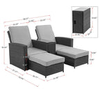 Chaise longue de jardin en rotin 5 pièces, dossier réglable, avec coussins blancs - 83*56