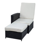 Chaise longue de jardin en rotin 5 pièces, dossier réglable, avec coussins blancs - 83*56