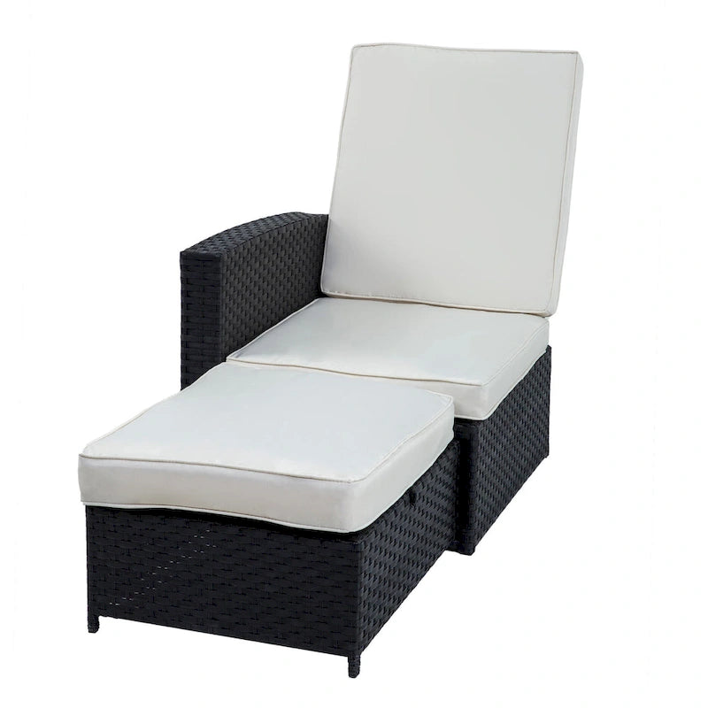 Set da 5 pezzi in vimini sintetico Rattan per esterni Chaise Longue Reclinabile con schienale regolabile e cuscini bianchi - 83*56
