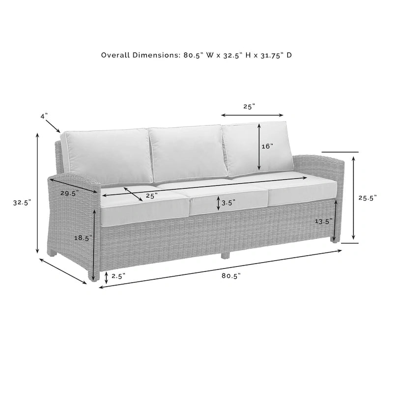 Divano da esterno in vimini Bradenton - 80,5 L x 31,75 P x 32,5 A