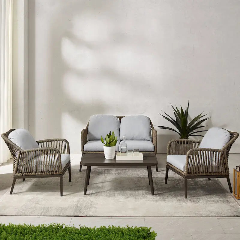 Set da conversazione Haven in vimini per esterni da 4 pezzi - 85P x 143L x 29,75A