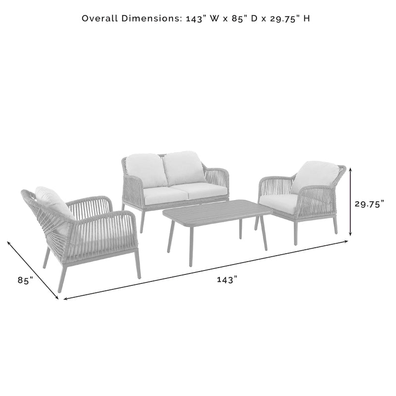 Set da conversazione Haven in vimini per esterni da 4 pezzi - 85P x 143L x 29,75A