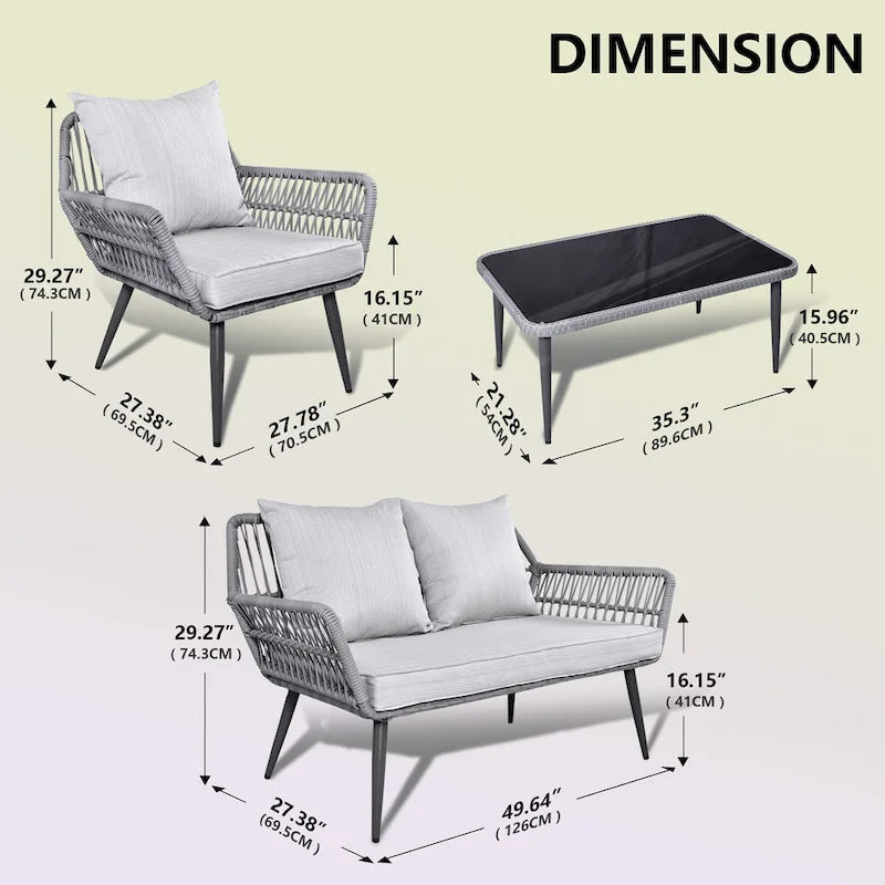 Set conversazione divano con cuscini in vimini per esterno Tappio 4 pezzi - 49.64L x 27.38P x 29.27A