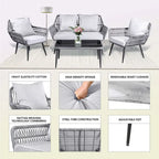 Set conversazione divano con cuscini in vimini per esterno Tappio 4 pezzi - 49.64L x 27.38P x 29.27A