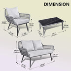 Set conversazione divano con cuscini in vimini per esterno Tappio 4 pezzi - 49.64L x 27.38P x 29.27A