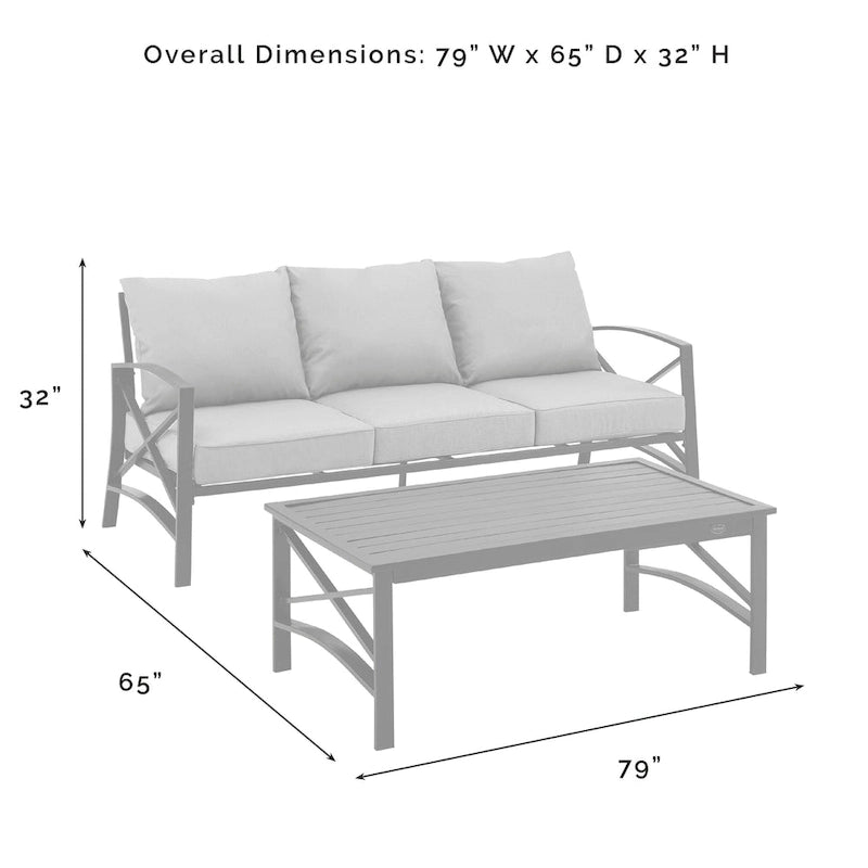 Set divano da esterno 2 pezzi Crosley Kaplan - 79 L x 65 P x 32 H