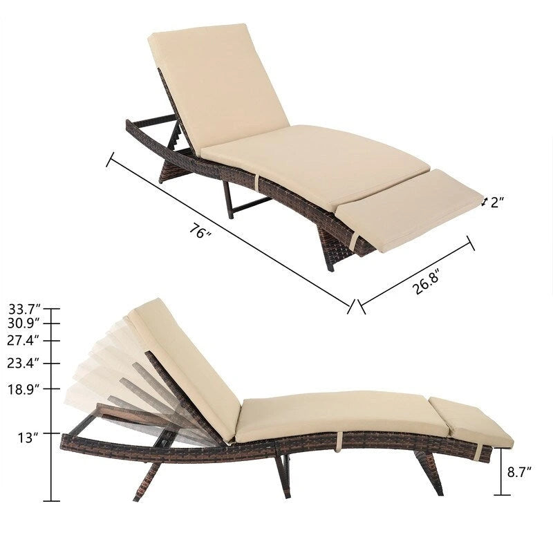 Patio Giardino Chaise Longue Singola in Vimini con Cuscino - 1Sdraio -Sedia
