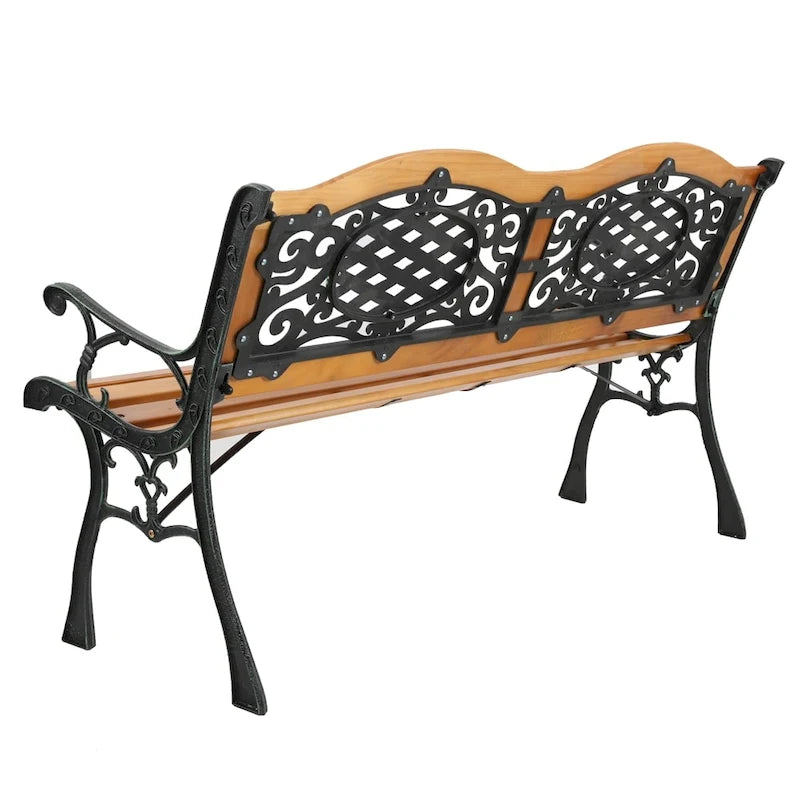 49 Banc de jardin extérieur Patio Parc Chaise Meuble Lattes en bois dur Cadre en fonte