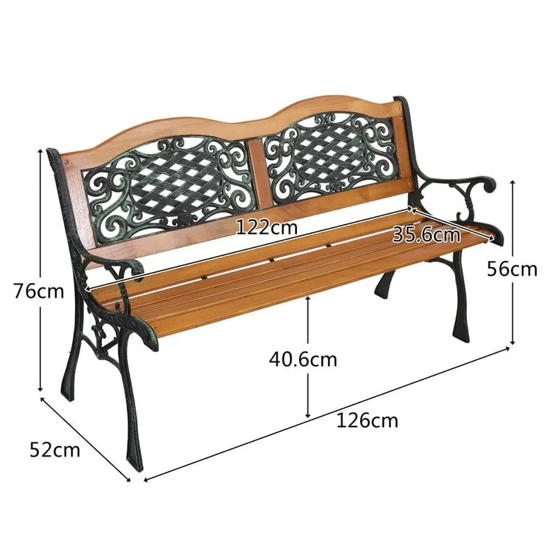 49 Banc de jardin extérieur Patio Parc Chaise Meuble Lattes en bois dur Cadre en fonte
