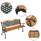 49 Banc de jardin extérieur Patio Parc Chaise Meuble Lattes en bois dur Cadre en fonte
