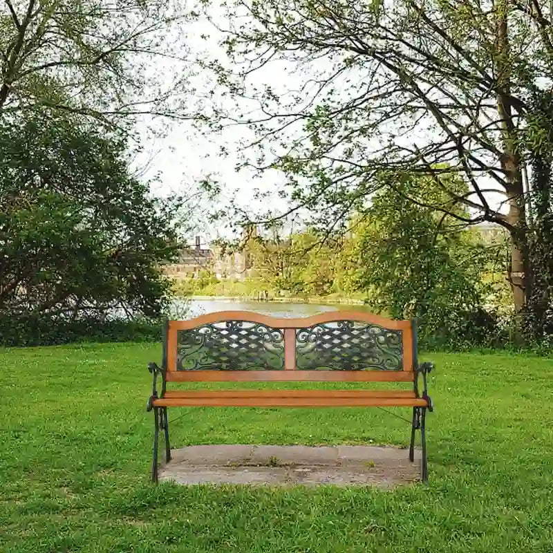49 Banc de jardin extérieur Patio Parc Chaise Meuble Lattes en bois dur Cadre en fonte