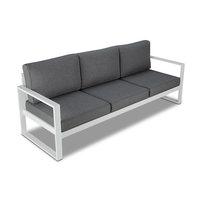 Divano da esterno Baltic in bianco con cuscino grigio di Real Flame