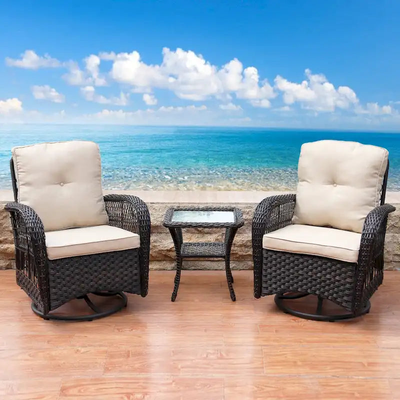 Set da conversazione girevole in vimini 3 pezzi Scammon Bay di Havenside Home