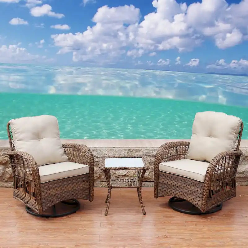 Set da conversazione girevole in vimini 3 pezzi Scammon Bay di Havenside Home