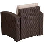 Sedia in finto rattan con cuscino per tutte le stagioni