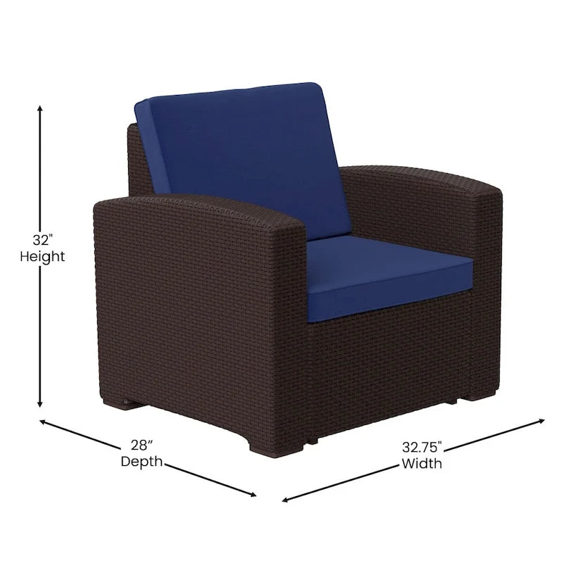 Sedia in finto rattan con cuscino per tutte le stagioni