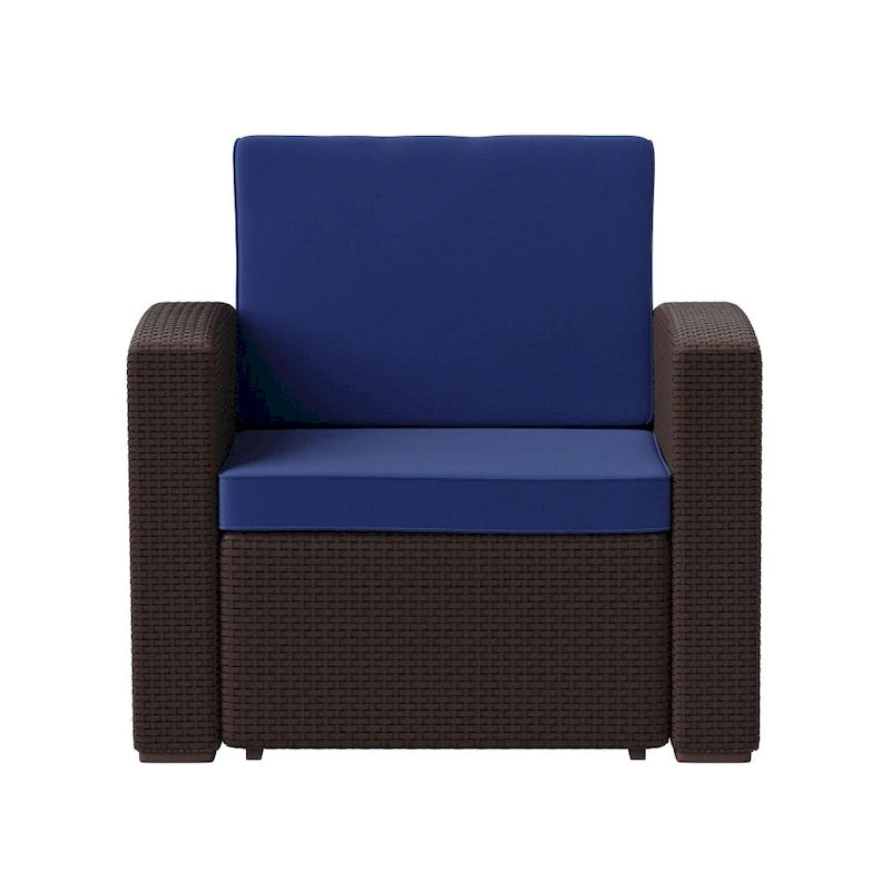 Sedia in finto rattan con cuscino per tutte le stagioni
