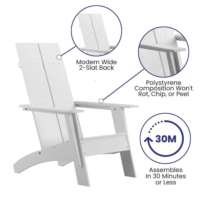 Sedie Adirondack moderne con schienale a doppia doga, set da 2