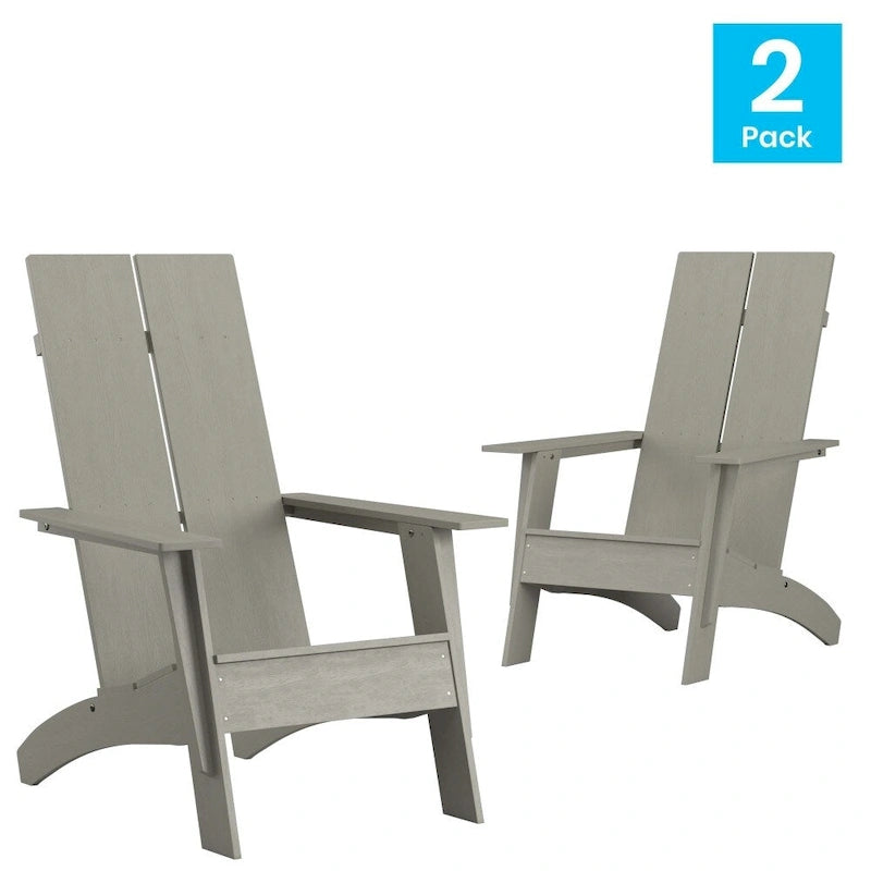 Sedie Adirondack moderne con schienale a doppia doga, set da 2