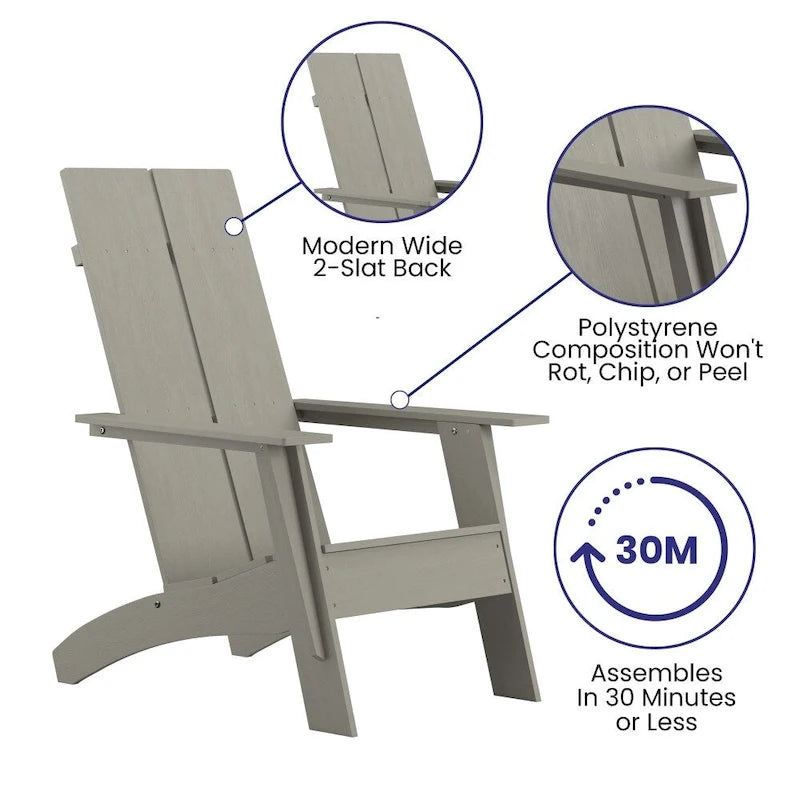 Sedie Adirondack moderne con schienale a doppia doga, set da 2