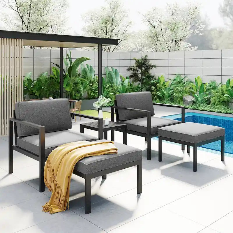 Clihome Aluminum Patio 5-Pcs Alloy Conversation Set Sofa Set