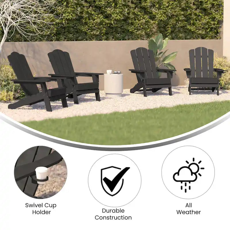 Set di 4 sedie Adirondack per tutte le stagioni con portabicchieri