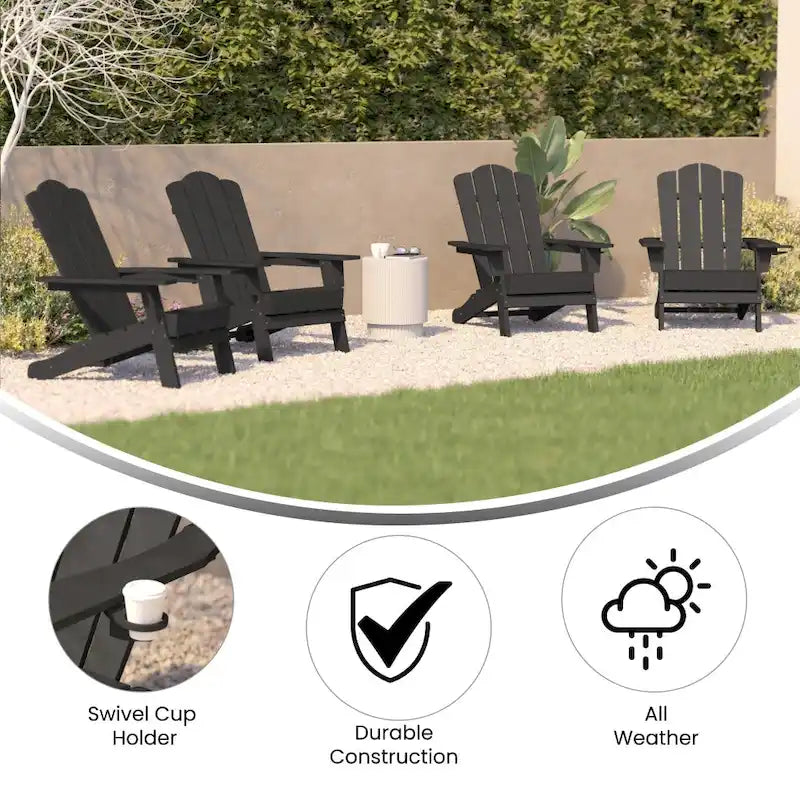 Set di 4 sedie Adirondack per tutte le stagioni con portabicchieri