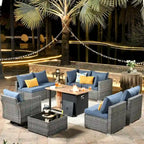Set di mobili da giardino HOOOWOOO a 10 pezzi in rattan grigio con braciere