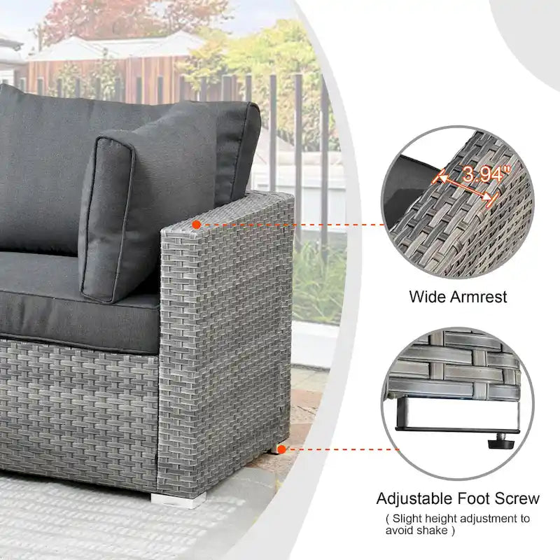 Set di mobili da giardino HOOOWOOO a 10 pezzi in rattan grigio con braciere